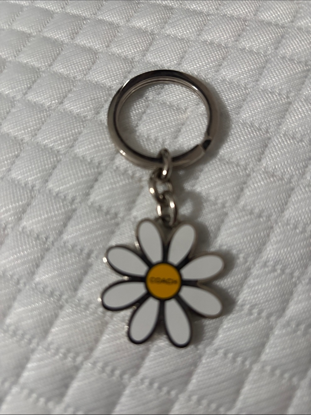 Coach White and Yellow Daisy Keyring Charm